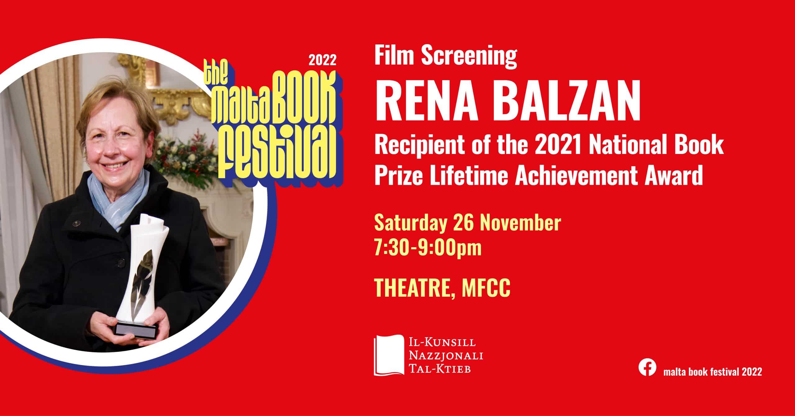 Wiri ta’ film: Rena Balzan, Rebbieħa tal- Premju Nazzjonali tal-Ktieb 2021 għall-Kontribut Siewi fil-Qasam tal-Kotba u l-Letteratura &#8211; KNK &#8211; Theatre (MT)