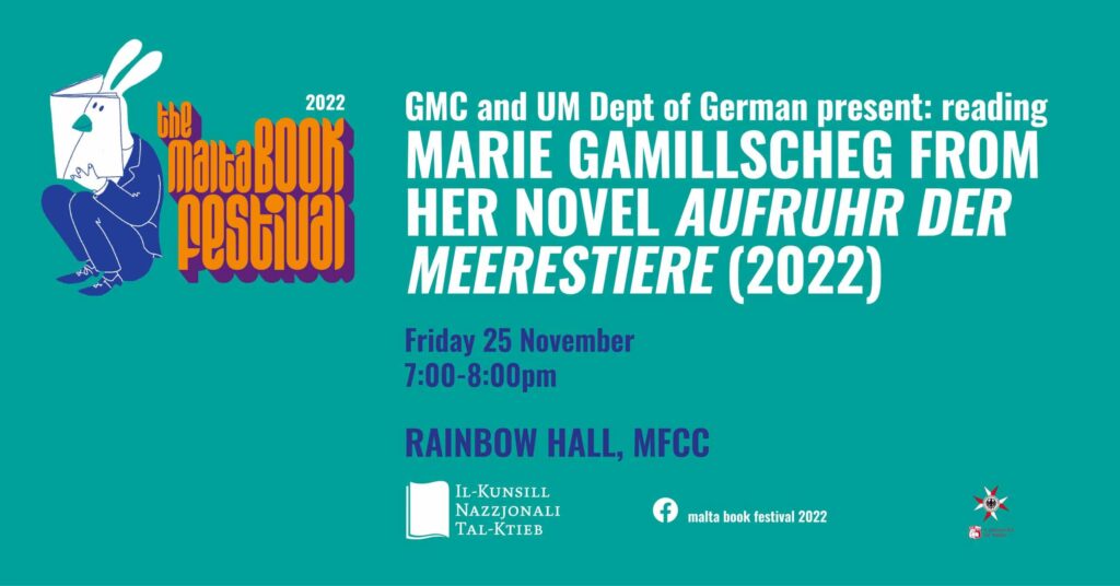 Qari: Marie Gamillscheg mir-rumanz tagħha &#8216;Aufruhr der Meerestiere&#8217; (2022) &#8211; German-Maltese Circle / UM Department of German &#8211; Rainbow Hall (DE)