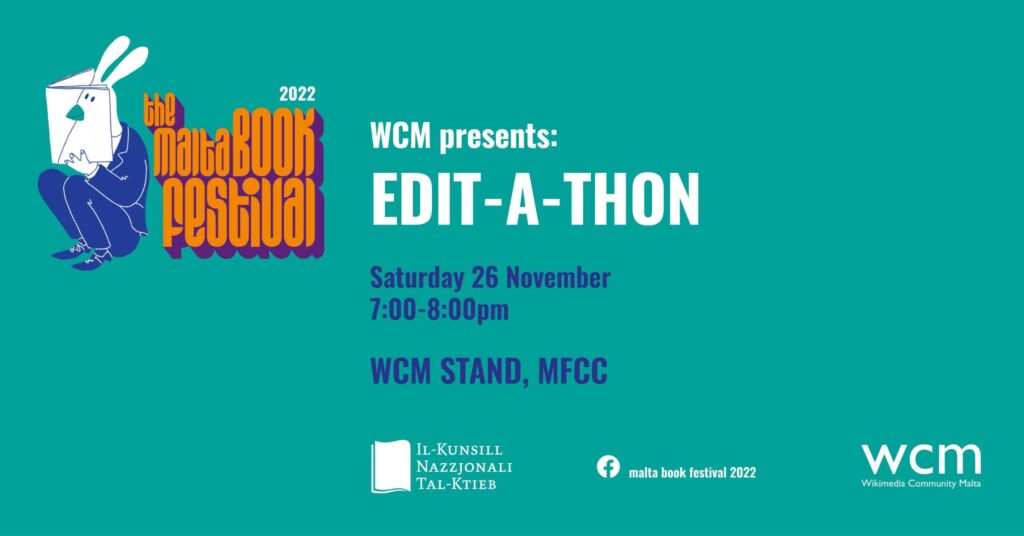 Edit-a-thon &#8211; Wikimedia Community Malta (WCM) &#8211; Stand WCM (MT/EN)