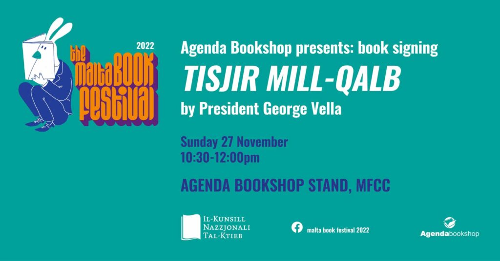 Il-President George Vella jiffirma l-kotba Tisjir mill-Qalb &#8211; Agenda Bookshop &#8211; Stand Agenda Bookshop