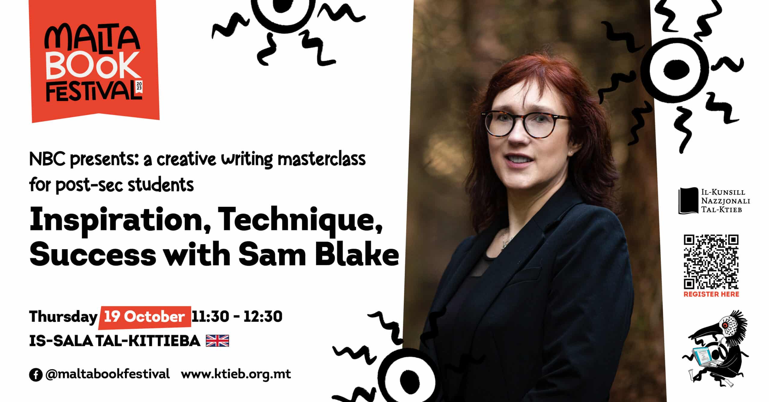 Inspiration, Technique, Success &#8211; a creative writing masterclass by Sam Blake for post-sec students &#8211; NBC &#8211; Is-Sala tal-Kittieba