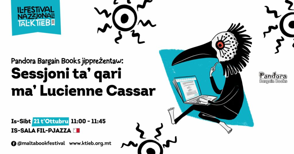 Sessjoni ta’ qari ma’ Lucienne Cassar &#8211; Pandora Bargain Books &#8211; Is-Sala fil-Pjazza