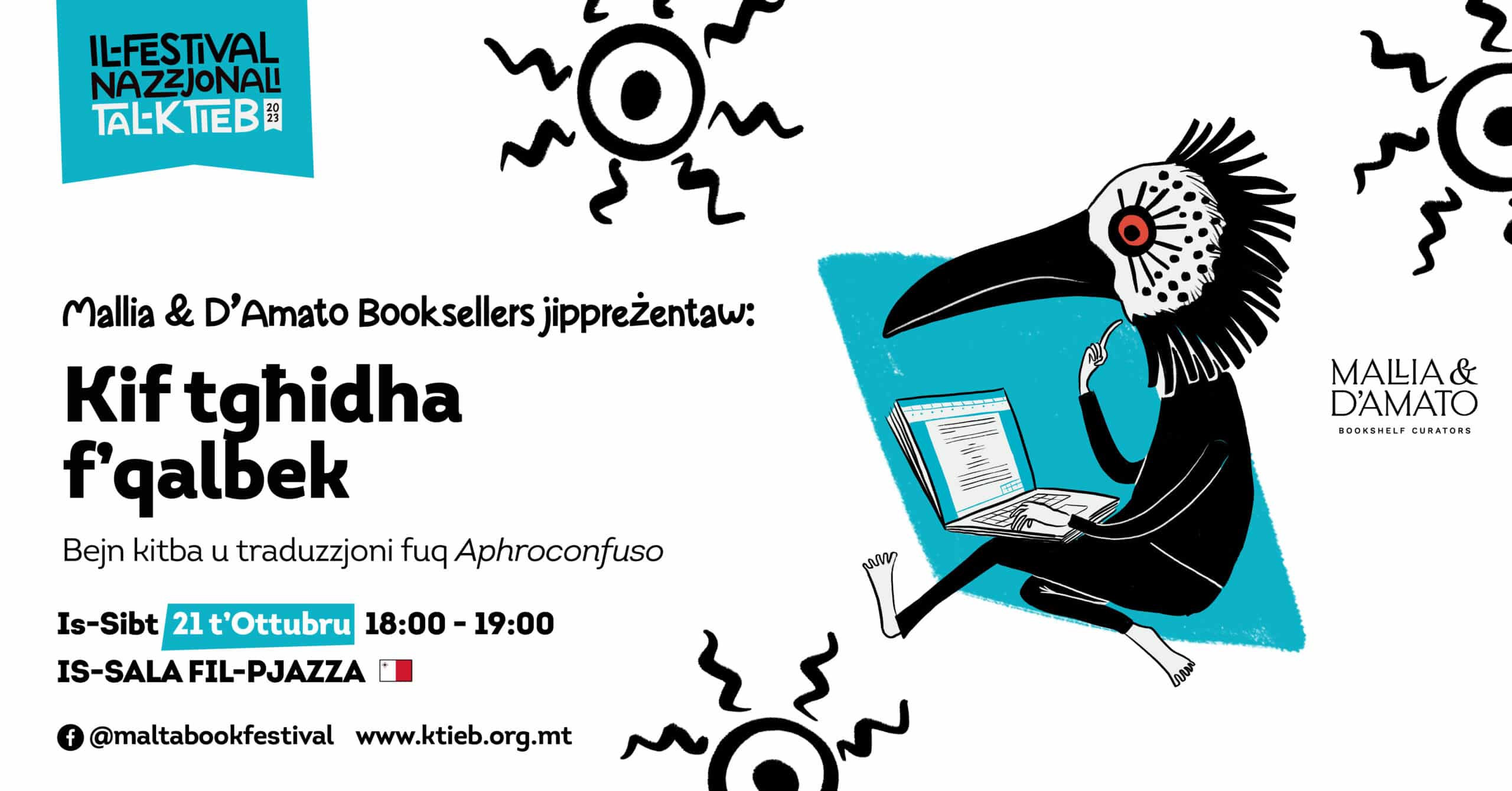 Kif tgħidha f&#8217;qalbek: Bejn kitba u traduzzjoni fuq Aphroconfuso &#8211; Mallia &#038; D’Amato Booksellers &#8211;  Is-Sala fil-Pjazza