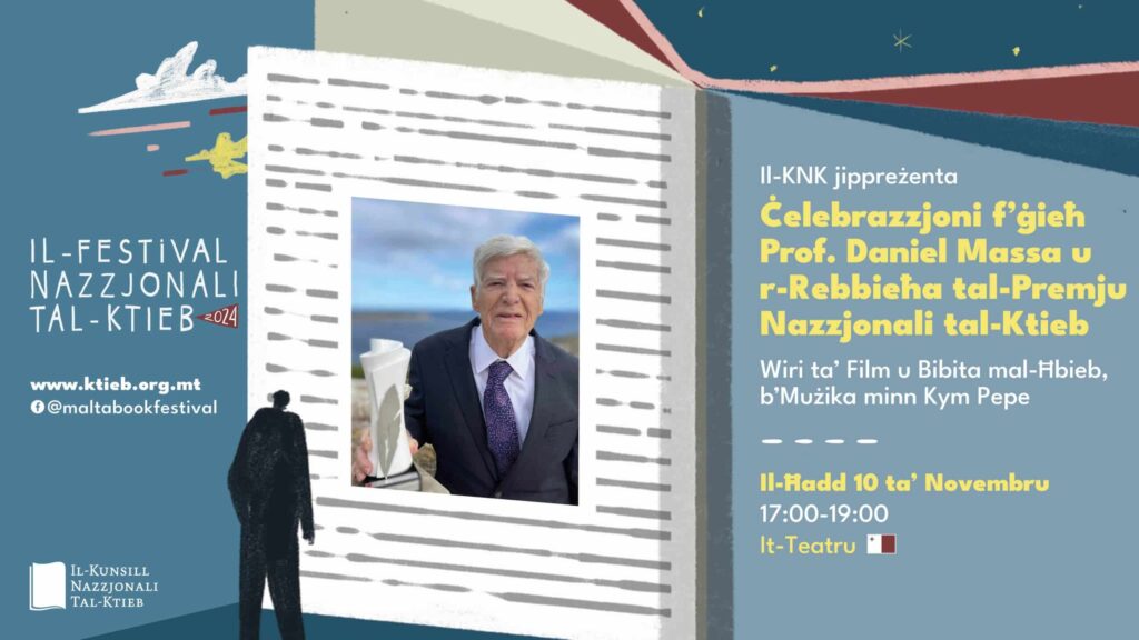 Wiri ta’ Film u Bibita mal-Ħbieb: Prof. Daniel Massa, Rebbieħ tal-Premju għall-Kontribut Siewi fil-Qasam tal-Letteratura – KNK – It-Teatru