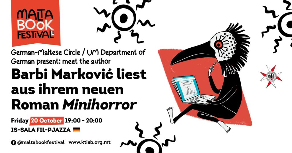 Iltaqa&#8217; mal-awtur: Barbi Marković taqra mill-aħħar rumanz tagħha &#8216;Minihorror&#8217; (2023) &#8211; GMC / UM Department of German &#8211; Is-Sala fil-Pjazza