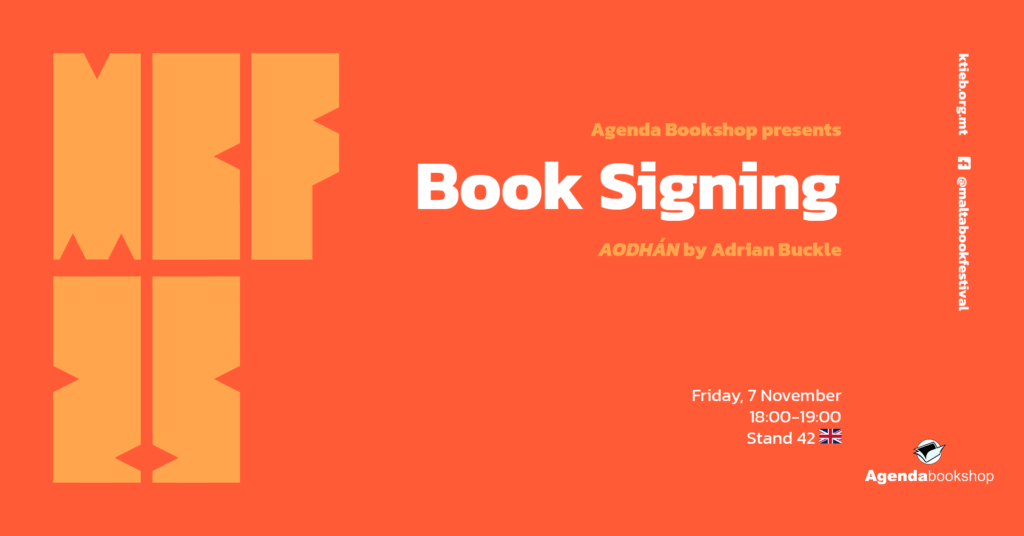 Book Signing: AODHÁN by Adrian Buckle – Agenda Bookshop – Stand 43  🇬🇧