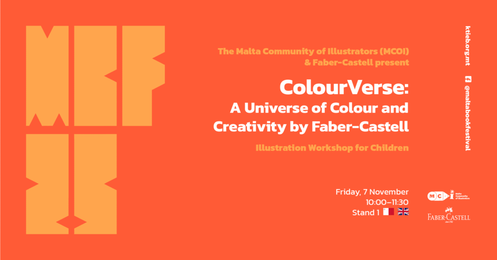 ColourVerse: Univers ta’ Kuluri u Kreattività mill-Faber-Castell: Workshop tal-Illustrazzjoni għat-Tfal  – Malta Community of Illustrators (MCOI) u Faber-Castell – L-Istand 1 🇲🇹/🇬🇧