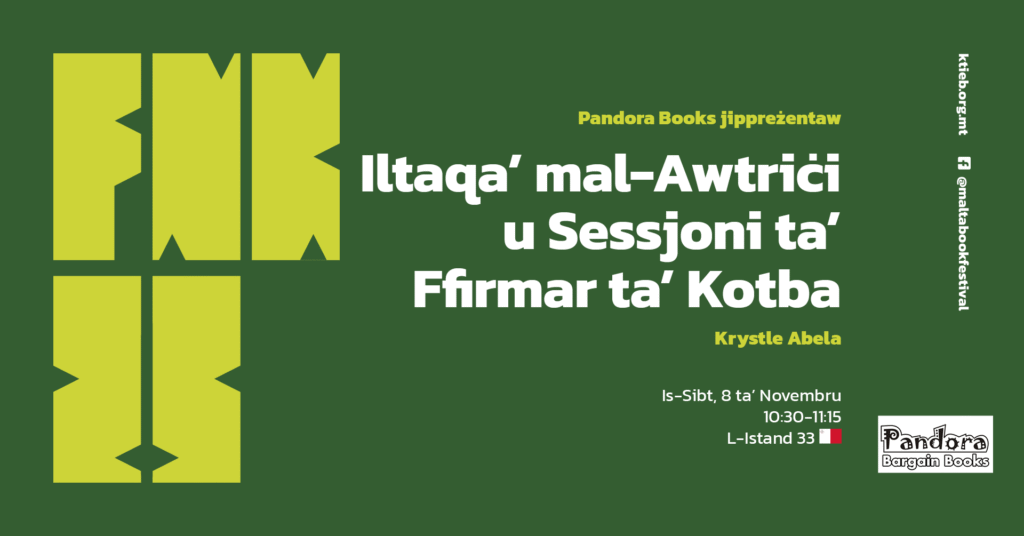 Meet the Author &amp; Book Signing: Krystle Abela – Pandora Books – Stand 33  🇲🇹