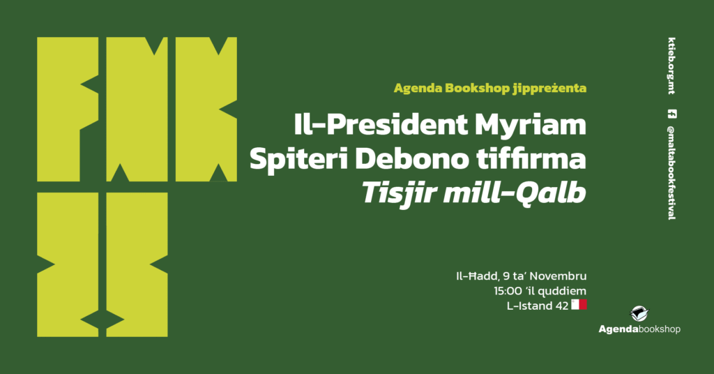 The President Myriam Spiteri Debono signs Tisjir mill-Qalb – Agenda Bookshop – Stand 43  🇲🇹