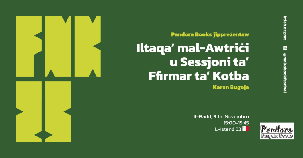Meet the Author &amp; Book Signing: Karen Bugeja– Pandora Books – Stand 33  🇲🇹