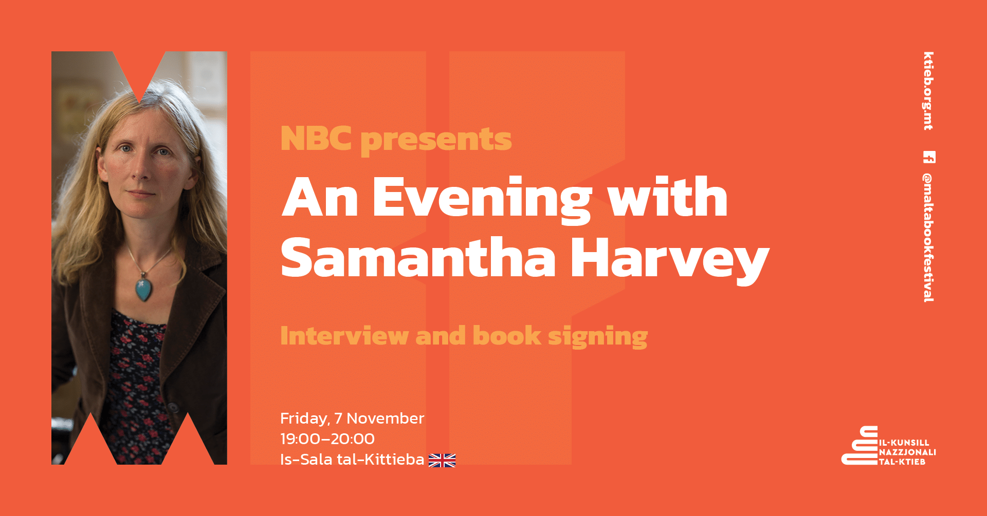 Lejla ma’ Samantha Harvey: Intervista u ffirmar ta’ kotba – KNK – Is-Sala tal-Kittieba 🇬🇧