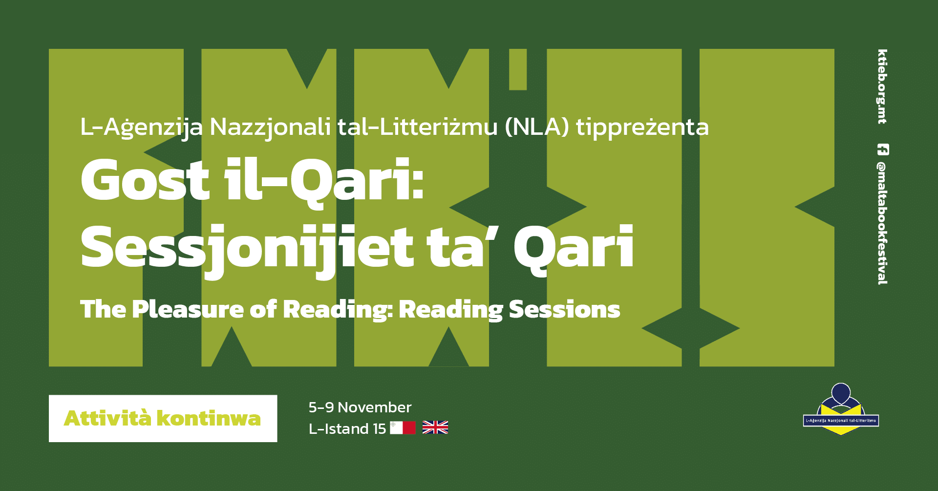 The Pleasure of Reading: Reading Sessions – National Literacy Agency (NLA) – Stand 15 🇲🇹/🇬🇧