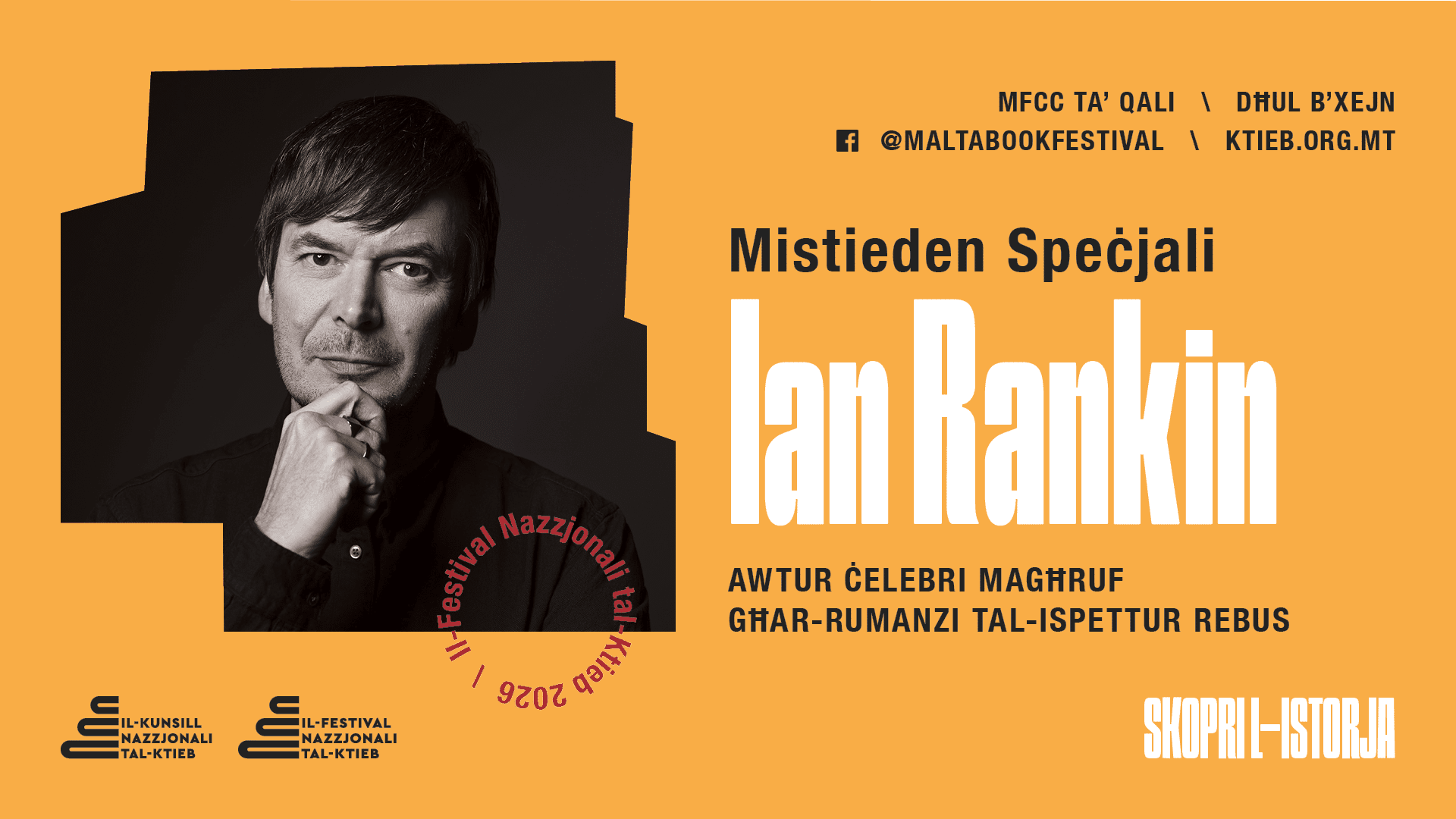 Il-kittieb Skoċċiż ta’ fama internazzjonali Ian Rankin għall-Festival Nazzjonali tal-Ktieb ’26