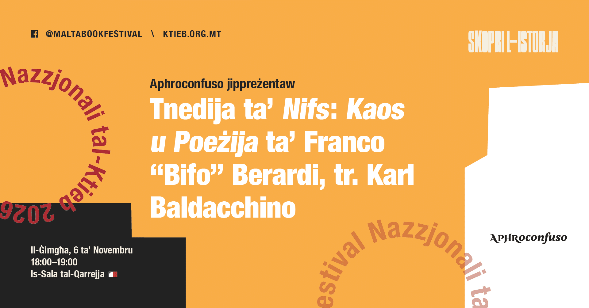 Preżentazzjoni ta’ ‘Nifs: Kaos u Poeżija’ ta’ Franco “Bifo” Berardi, tr. Karl Baldacchino – Aphroconfuso 🇲🇹