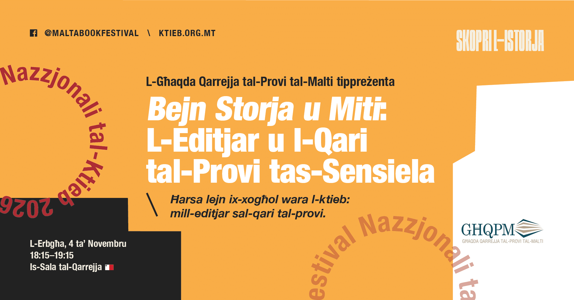 ‘Bejn Storja u Miti’: L-Editjar u l-Qari tal-Provi tas-Sensiela – Għaqda Qarrejja tal-Provi tal-Malti 🇲🇹